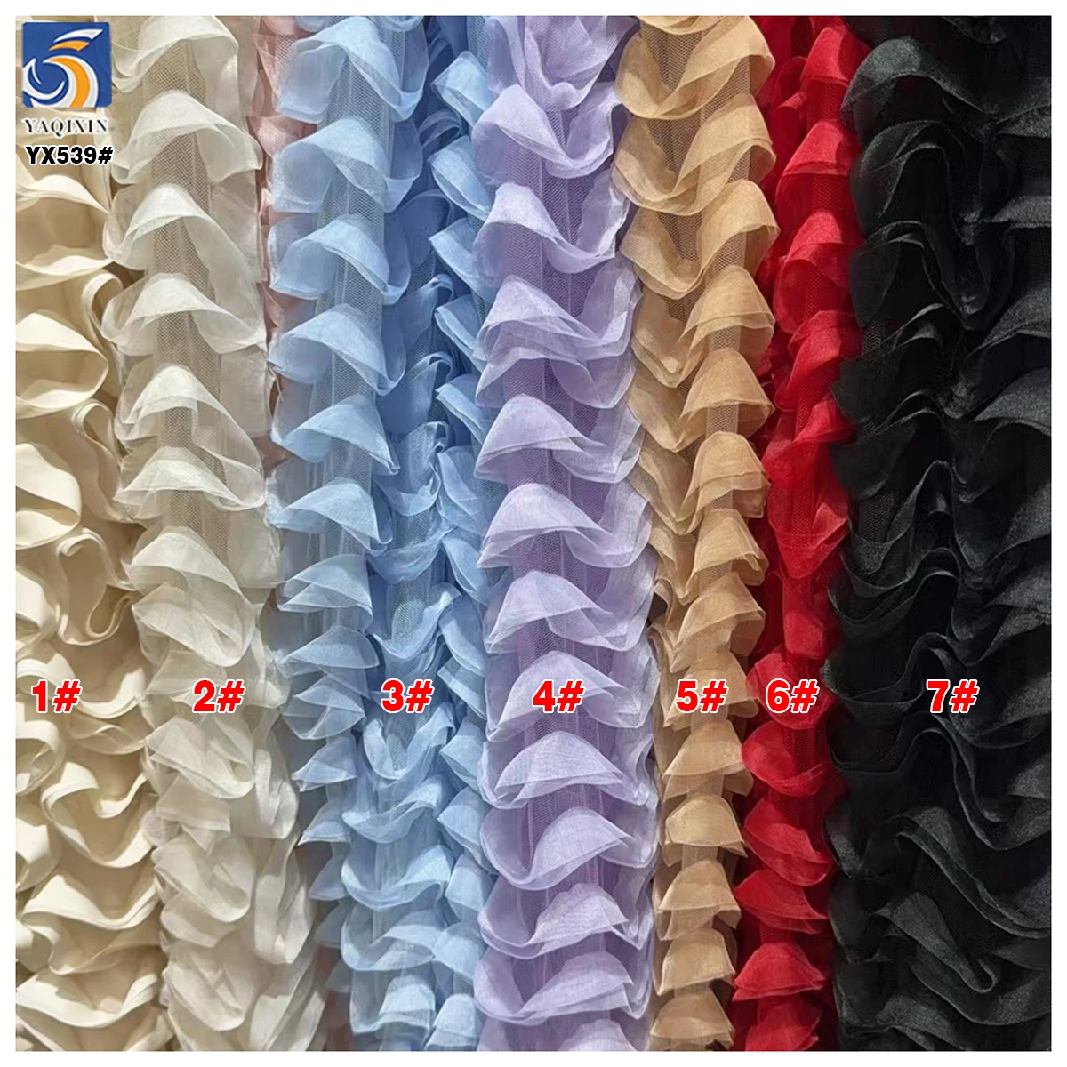 YX539 2025 New Design White 100 Polyester 3D Wave Embroidery Tulle Net Mesh Fabric for Children's Wear