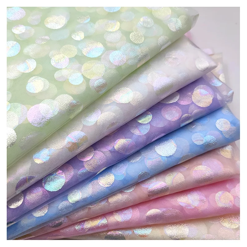 High Quality 100% Polyester American Tulle Fabric 20gsm Foil Film Soft Mesh Printing Dot Fabric Wedding Lining Curtain Short - 图片 3