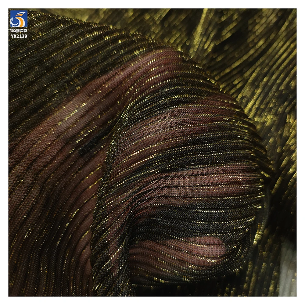 New Arrival 110gsm Moonlight Knit Fabric Stretch 0.3mm Crinkle Pleated Crepe Shiny Metallic Lurex Mesh Fabric for Lining - 图片 2