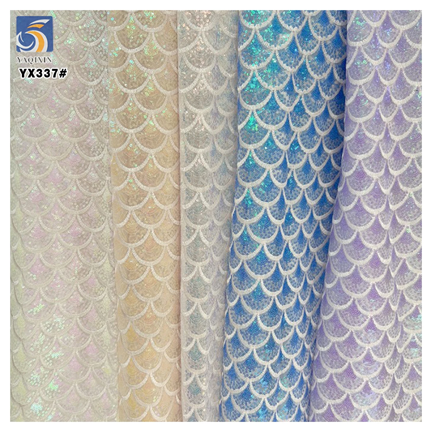 YX337 New Double-Layer Sequined Fabric Fishtail Mermaid Net Sequined Fantasy Fish Scale Fabric for Dress - 图片 4