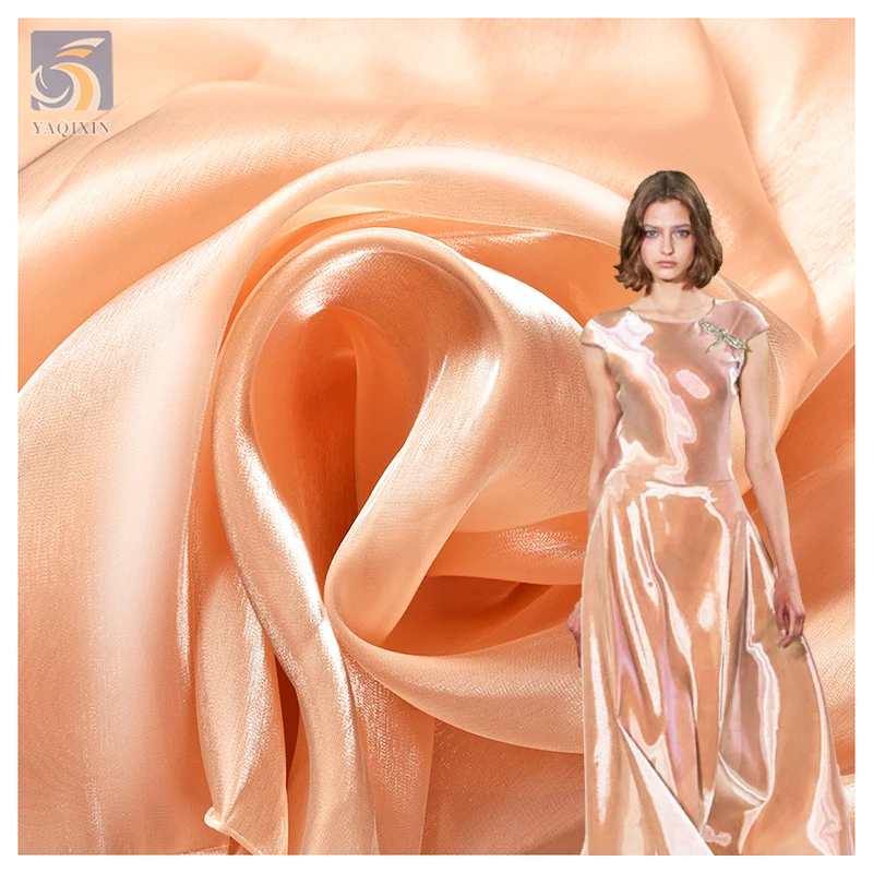 OF001 Wholesale Prices Stock Shiny Liquid Organza Polyester Fabric for Lining by the Yards Organza Fabric