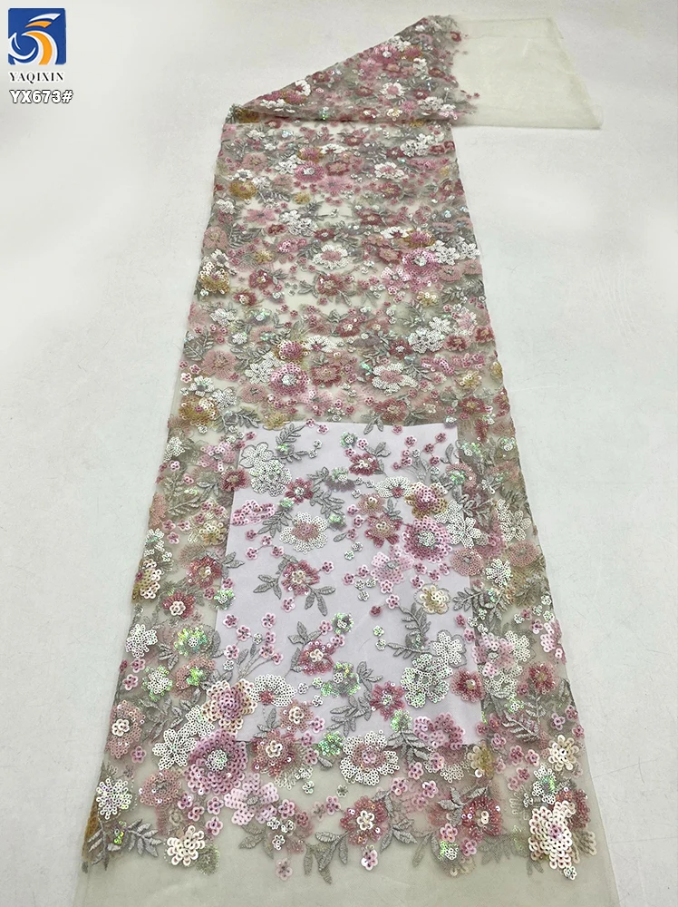 YX673 Luxury Colorful Polyester Floral Embroidery Lace Tulle Fabric for Women's Clothing Embroidered Floral Fabric - 图片 6