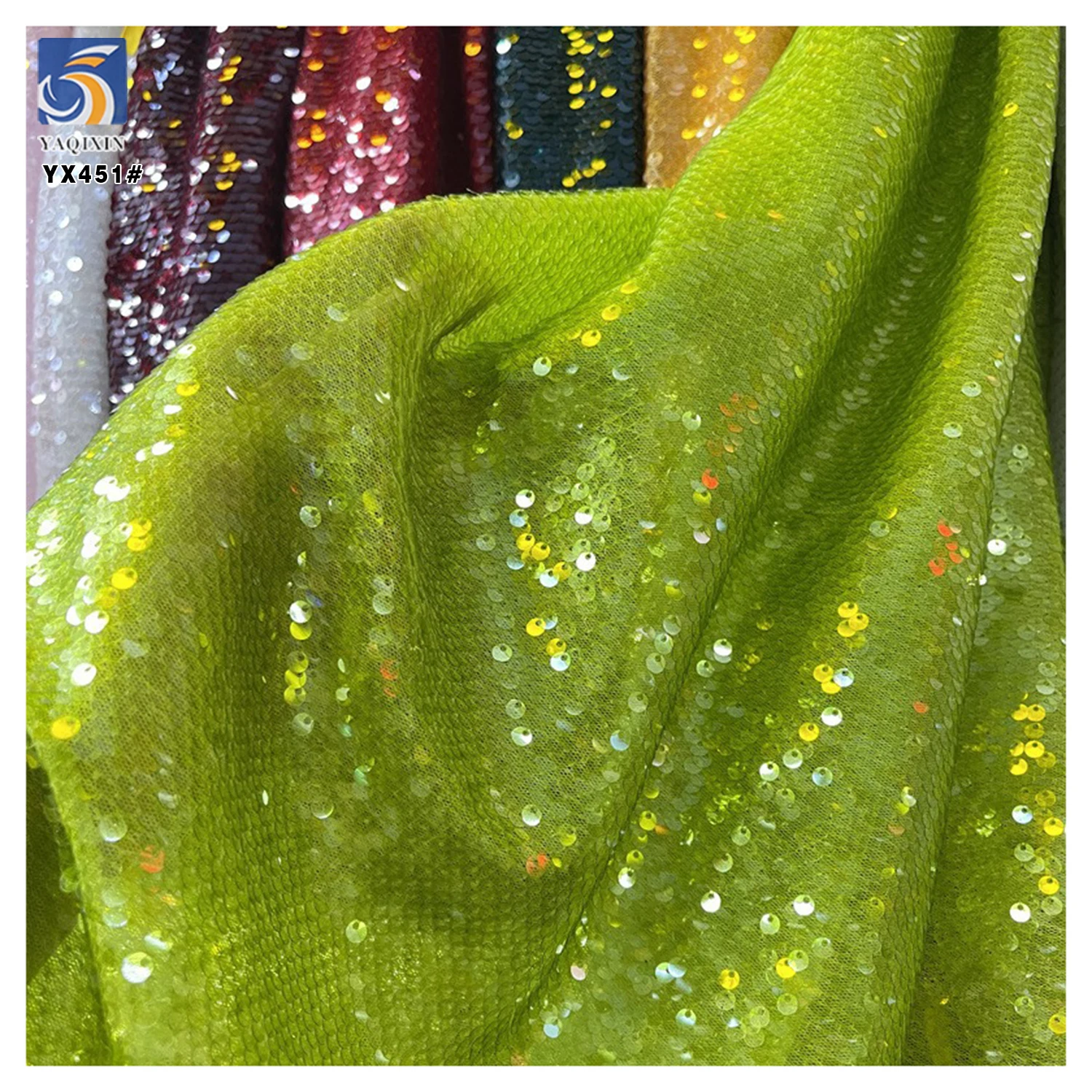 YX451 Catwalk Dress Thailand Sequin Embroidery Fabric 5mm Fish Scale Overlapping Transparent Full Sequin Fabric - 图片 5