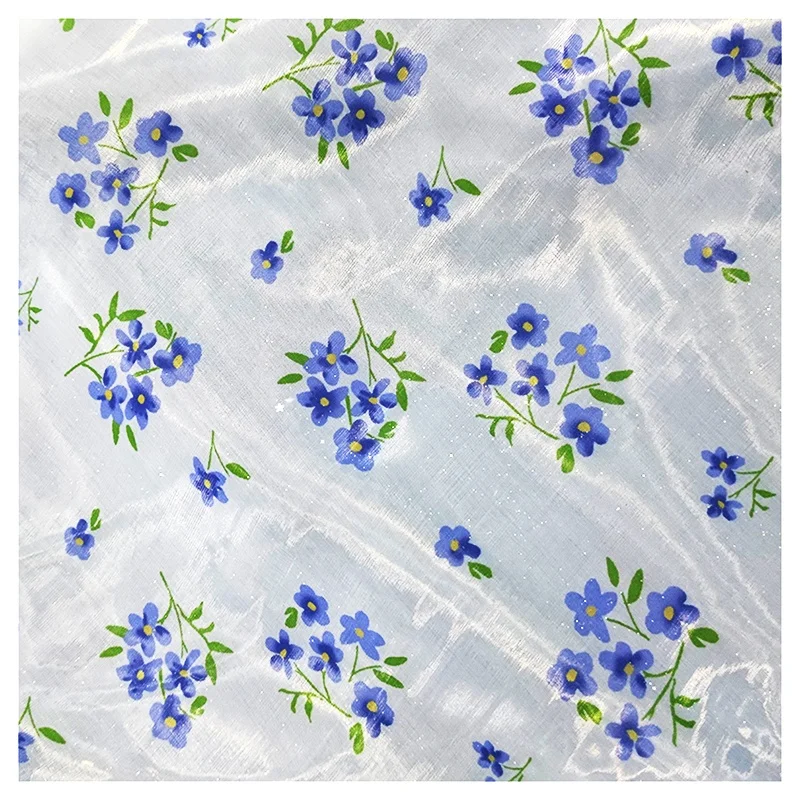 YX2038 Organza Digital Print Fashion Flower for Making Dress Silk Printed Lace Edged Organza Fabric - 图片 6