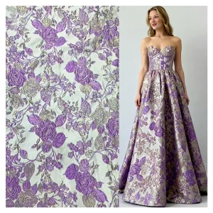 YX1242 High Quality Polyester Purple American Brocade Fabric for Pretty Dress Embossed Yarn-Dyed Brocade Jacquard Fabric