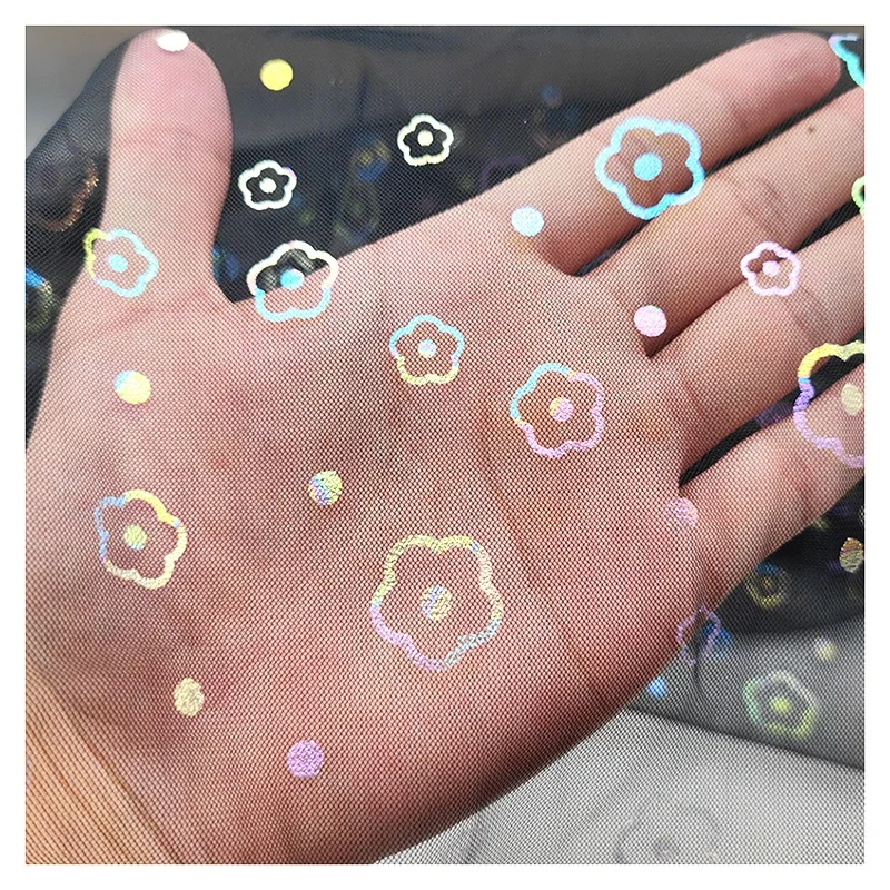 YX2017 2025 New Bud Print Illusion Mesh Foil Film Printed Tulle Fabric for Children's Dresses Fashion Gowns - 图片 4
