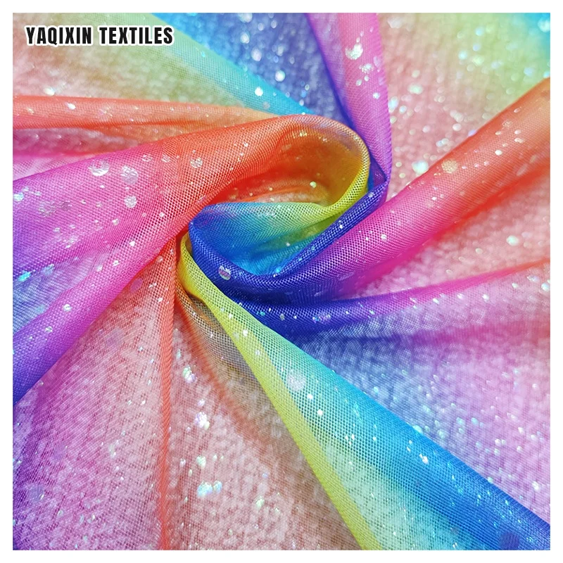YX2178 Newest Lovely Style Baby Toddler Rainbow Tulle Lace Dress Clothing Material Fabric Glitter Knit Mesh Skirt Fabric - 图片 3