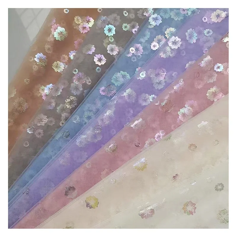 DX105 Guangzhou Super Factory Textile 2024 Tulle Fabric New Colorful Florals Foil Printed Fabric for Children - 图片 3