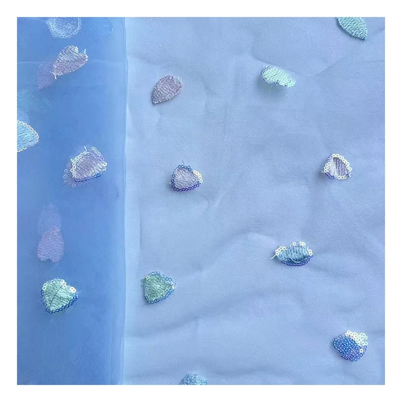 SCX004 Wholesale Embroidered Heart Shape Glitter Symphony Sequins Tulle Fabric Mesh for Kids Skirt - 图片 4
