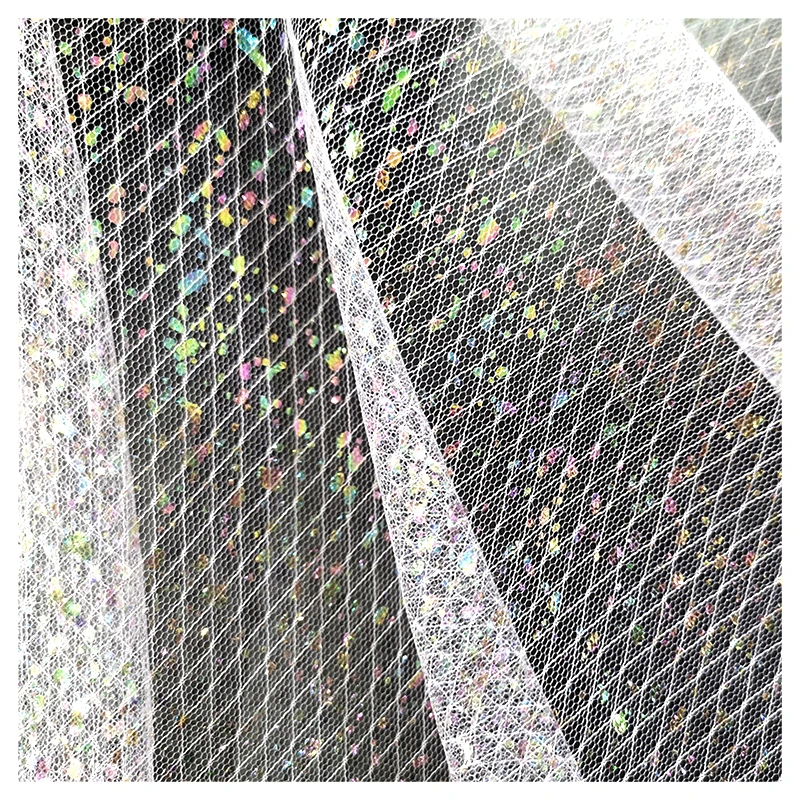 THM009 China Manufacturer Cheapest Wedding Fabric Bridal Knit Jacquard Polyester Golden Glitter Tulle Mesh Fabric - 图片 5
