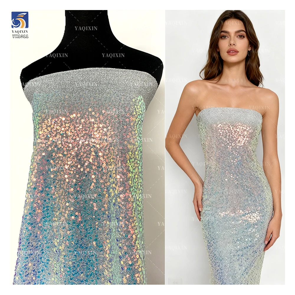 YX1011 150gsm Lightweight Lurex Shiny Sequins Mesh Net Fabrics Holographic Transparent Flash Sequin Fabrics Textiles