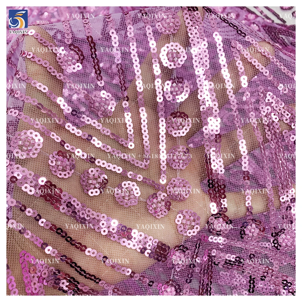 YX944 2026 200gsm African Evening Dress Mesh Cheap Lace Fabric Glitter Sequin Embroidered African Lace Fabrics for Clothing - 图片 4
