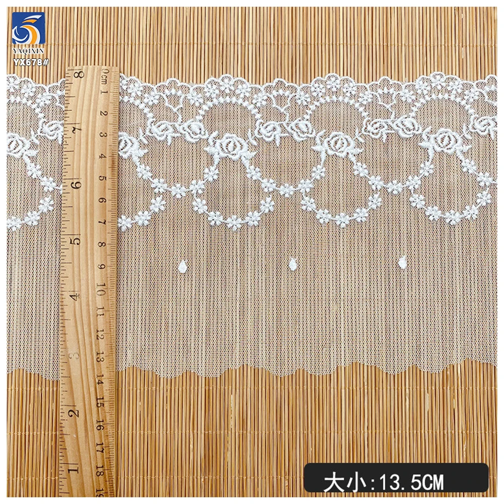 YX678 Factory Source Direct Wholesale Polyester Mesh Embroidery White Lace for Shoes Bags Fashionable Lace Trim Fabric - 图片 6