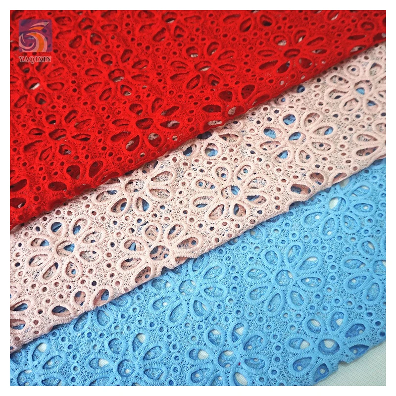 YX2440 Reasonable Price African Lace Fabric White Hollow Out Eyelet Water Soluble Embroidery Milk Silk Lace Fabric - 图片 3