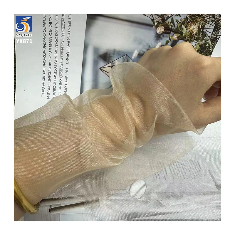YX871 High Quality Transparent Shimmer 100% Nylon Tulle Fabric Knitted Nylon Hard Mesh Net Tulle Fabric for Corset Dresses - 图片 6