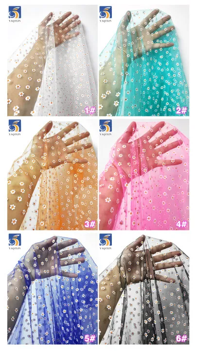 YX689 New Arrival Nylon Printed Tulle Fabric 100% Nylon Soft Daisy Pattern Design Floral Print Mesh Tulle Fabric - 图片 6