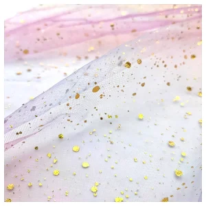 DX152 Rainbow Gradient Polka Dot Digital Foil Printed Glitter Gauze Fabric Party Dress Cloth