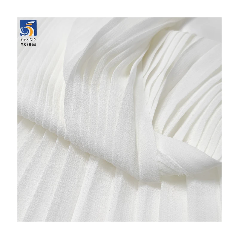 YX796 120gsm High Quality Pearl Chiffon Pleated Fabric Pure White Polyester Woven 1CM Accordion Wrinkled Pleats Fabric - 图片 2