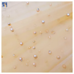 Custom Colorful Pearl Beaded Tulle for Bridal 3D Lace Fabric, Support Multiple Colors Production