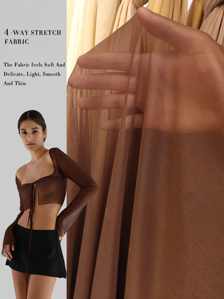 YX333 Wholesale 4 Way Stretch Power Net Mesh Fabric Breathable Nylon Spandex Elastic Tulle Sheer Skin Tone Dresses 4 Knitting - 图片 5