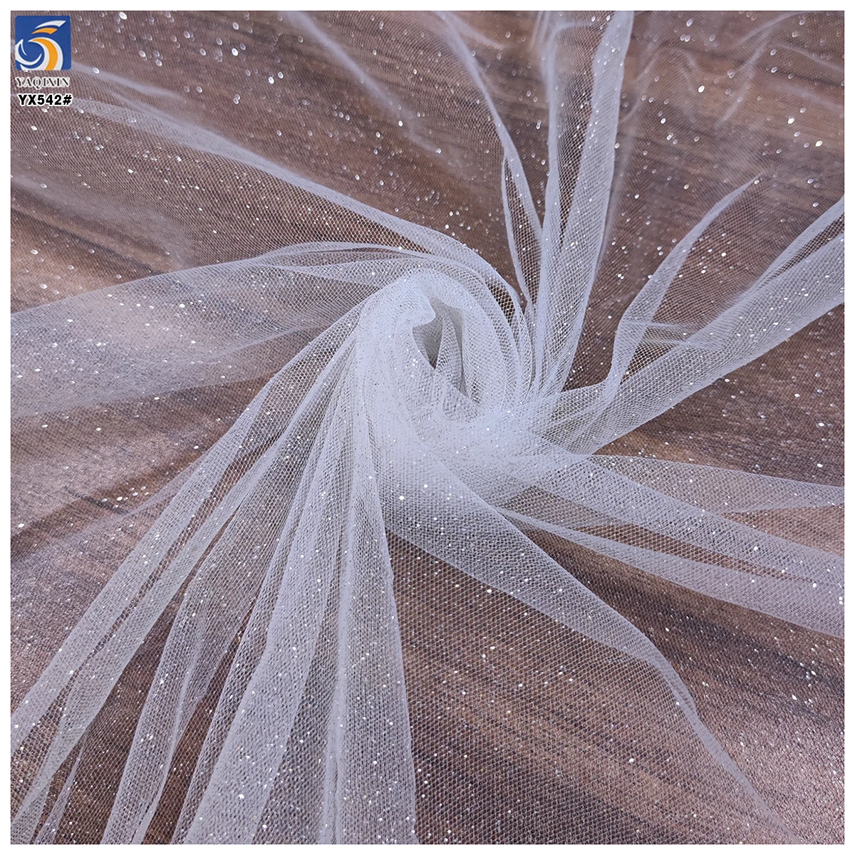 YX542 2025 New Arrivals Tulle for Bridal Veil Polyester Soft Tulle Sparkling Glitter Mesh Wedding White Tulle Fabric - 图片 5