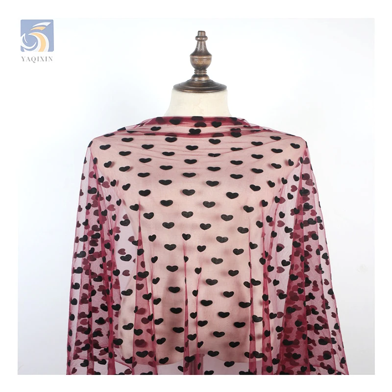 Factory Low Price Wholesale Price Tulle Fabric Heart Flocked Mesh Bra Tulle Fabric Novel Tulle 5 Yards - 图片 3