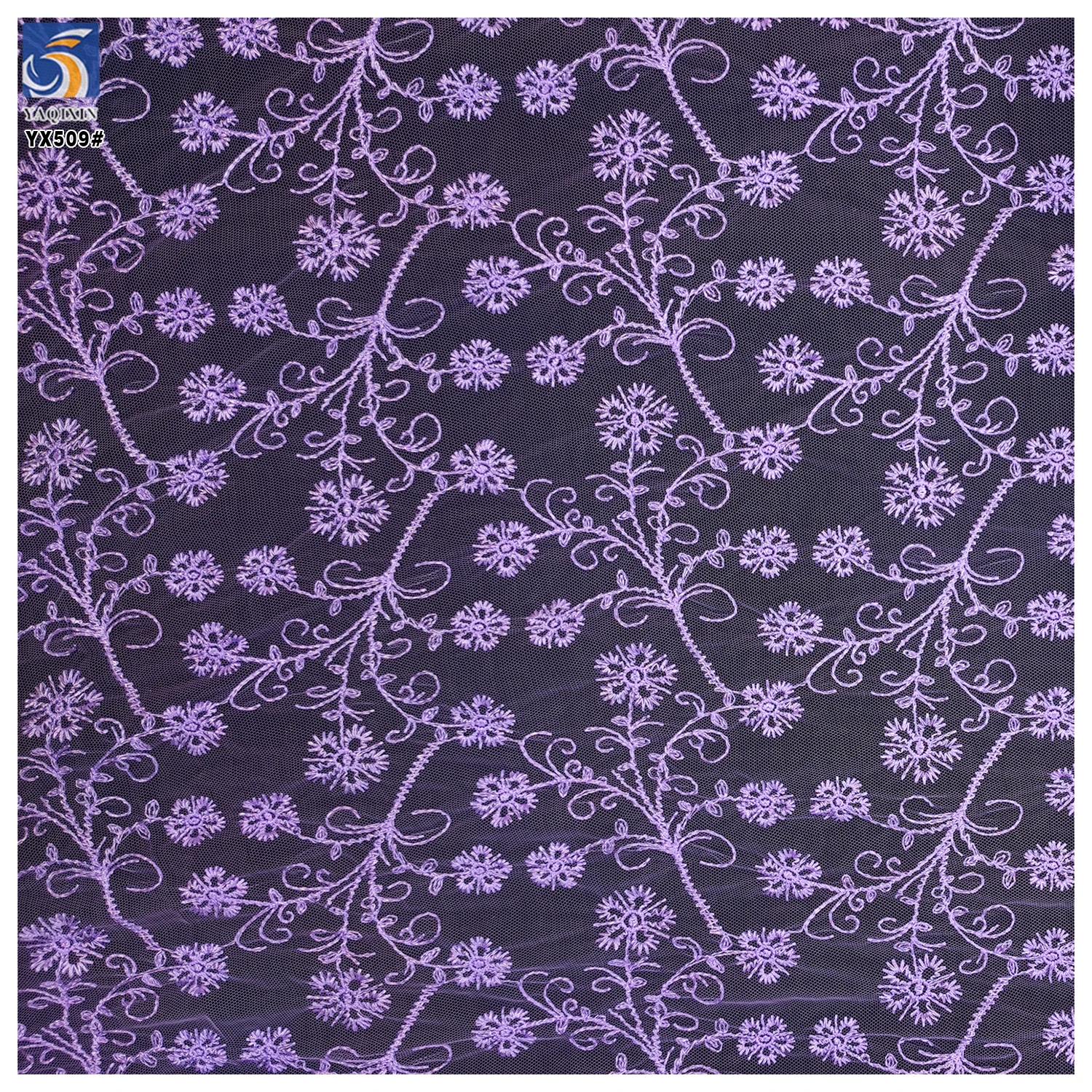 YX509 Chinese Designer 2025 Florals Soft Dark Purple Tulle Fabric for Catwalk Clothing Mesh Embroidery Fabric