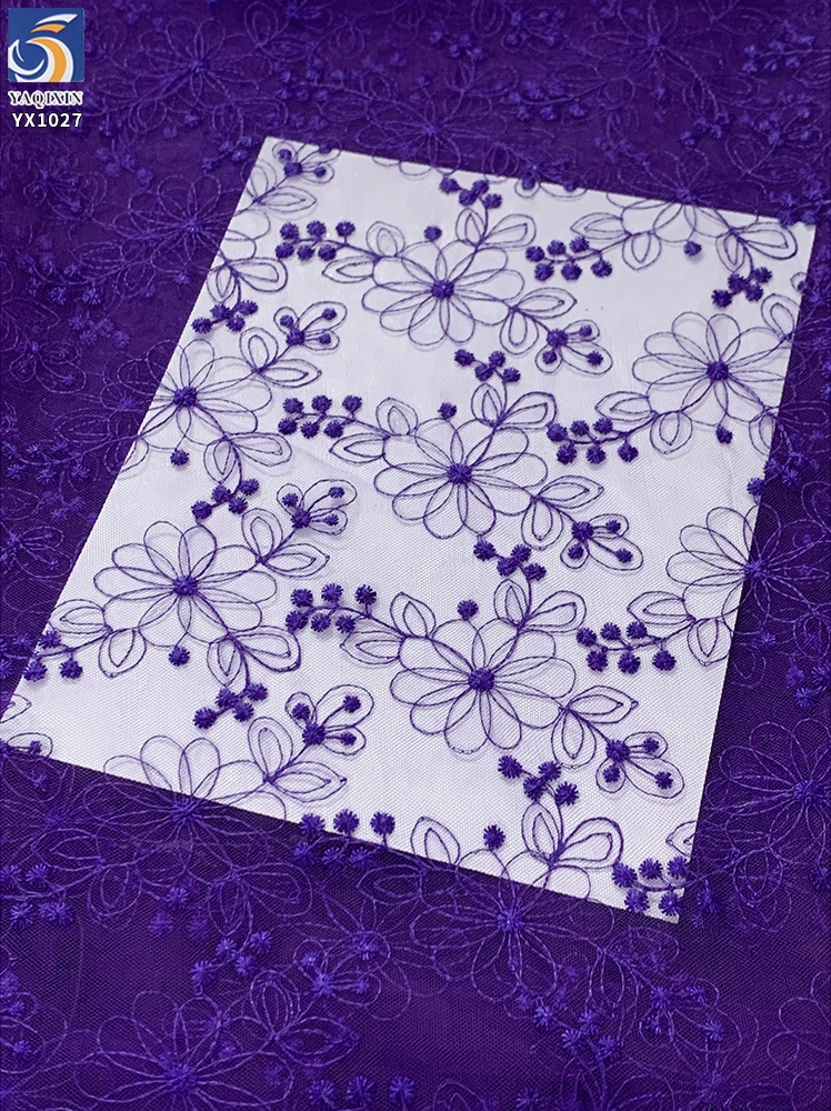 YX1027 Custom Embroidery Cheap Fabrics Tulle Textiles Lightweight Breathable Polyester Mesh Embroidered Fabric Flowers Knit - 图片 2
