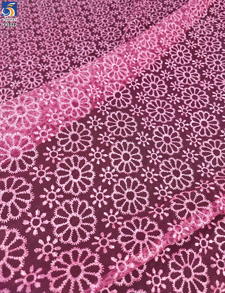 YX1022 300 Yards of Custom Patterned and Embroidered Polyester Mesh Fabrics 3-Day Custom Design Embroidered Mesh Fabrics - 图片 3