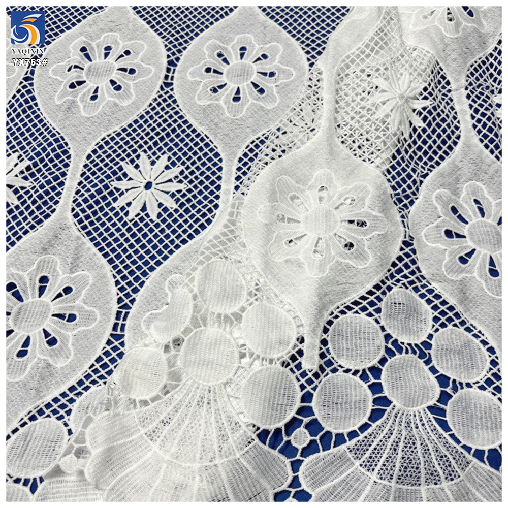 YX753 Custom Square Grid Mesh Water Soluble White Lace Fabric With Pattern Lace Milk Silk Lace Fabric for Dress - 图片 2