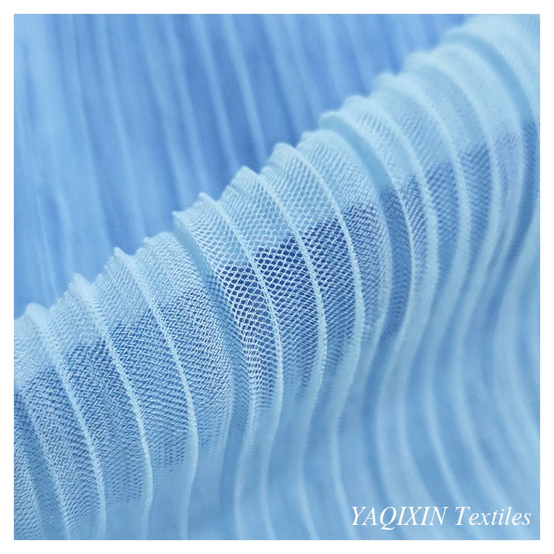 Stocklot Plain Crinkle Crepe Wrinkle 100%Nylon Pleated Fabric Wedding Stretch Net Tulle Mesh Fabric by Yard - 图片 3