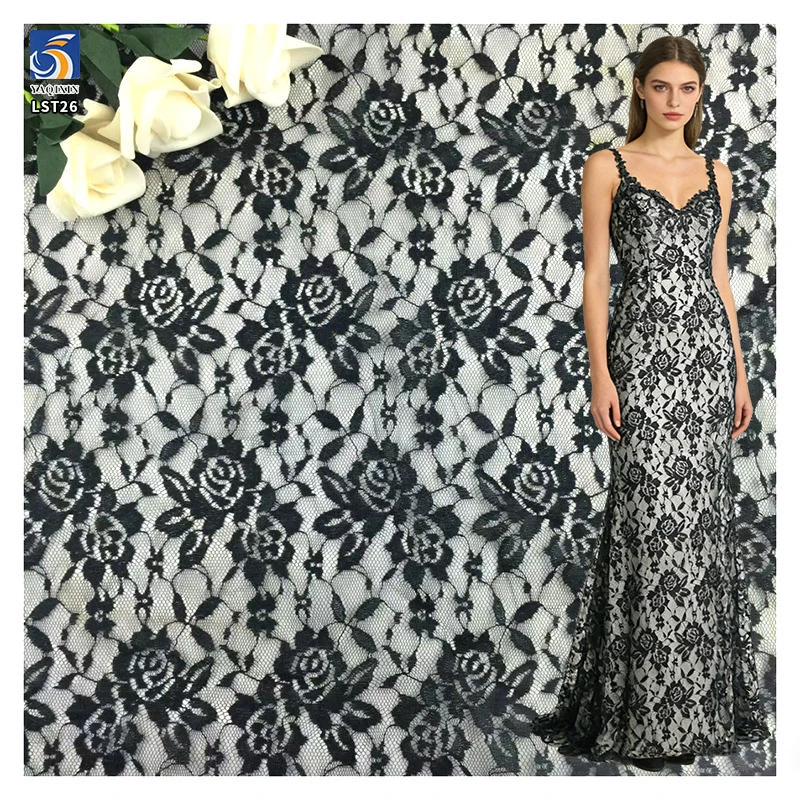 2025 New Lace Fabrics and Textiles 100 Polyester Jacquard Chantilly Lace Fabric African Rose Floral Mesh Lace Fabric