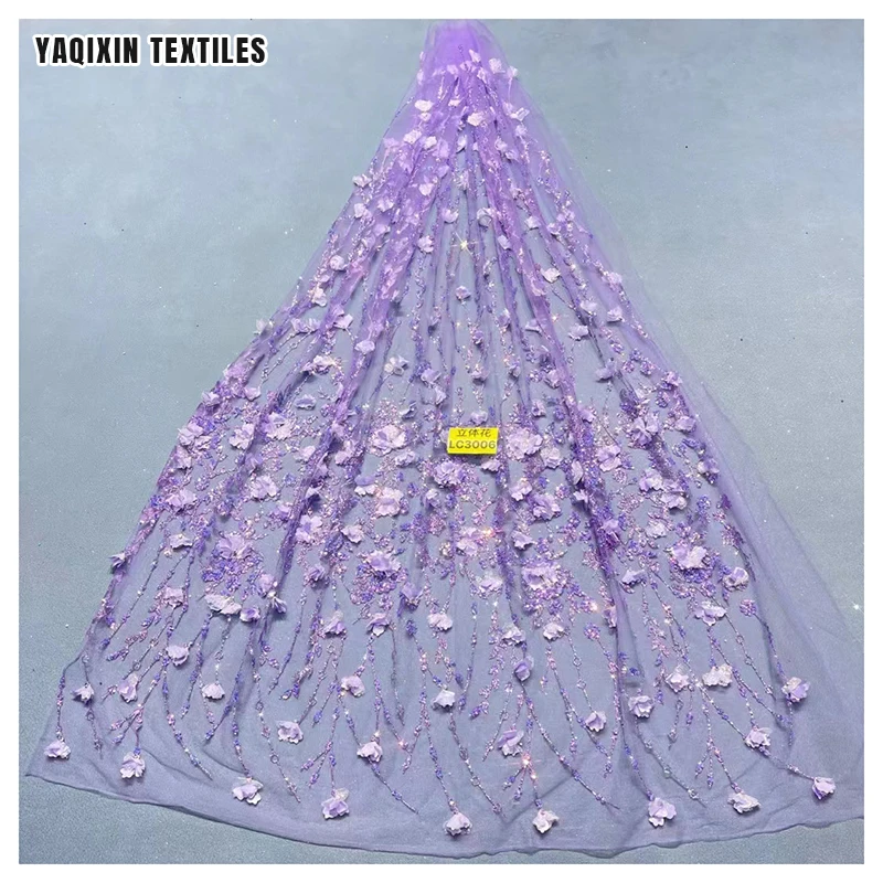 Hot Selling Wholesale Price 3D Floral Flower Tulle Lace Embroidered Fabric White Glitter Wedding Lace Fabric Sales by Yards - 图片 4