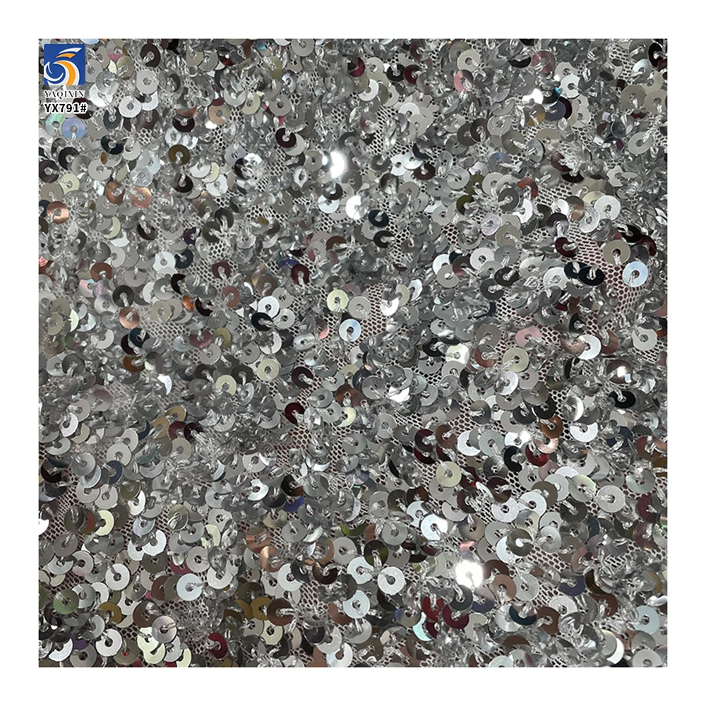 YX791 Customized High Quality 250gsm Elasticity Stretch Dense 3mm Shiny Sequin Fabric for Woman's New Fashion Skirt - 图片 5
