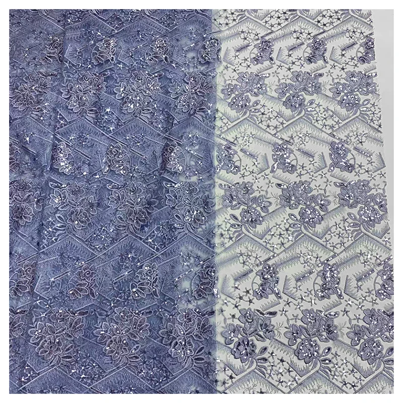 YX2101 Hot Sales Polyester Emerald Green Roses Flower Embroidery Net Lace Fabric with Sequin Wedding Dress - 图片 3