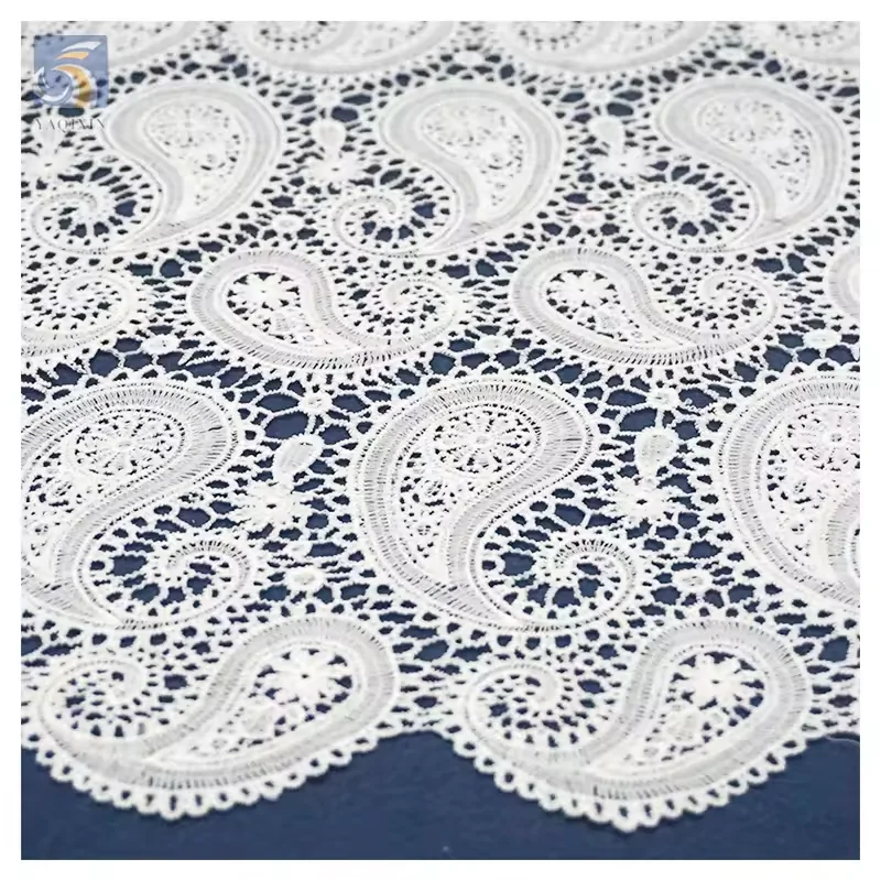 YX2435-1 2025 Best Selling Polyester Embroidered Water-Soluble Milk Lace Fabric Swiss Wedding Paisley Lace Fabric 15 Yards - 图片 4