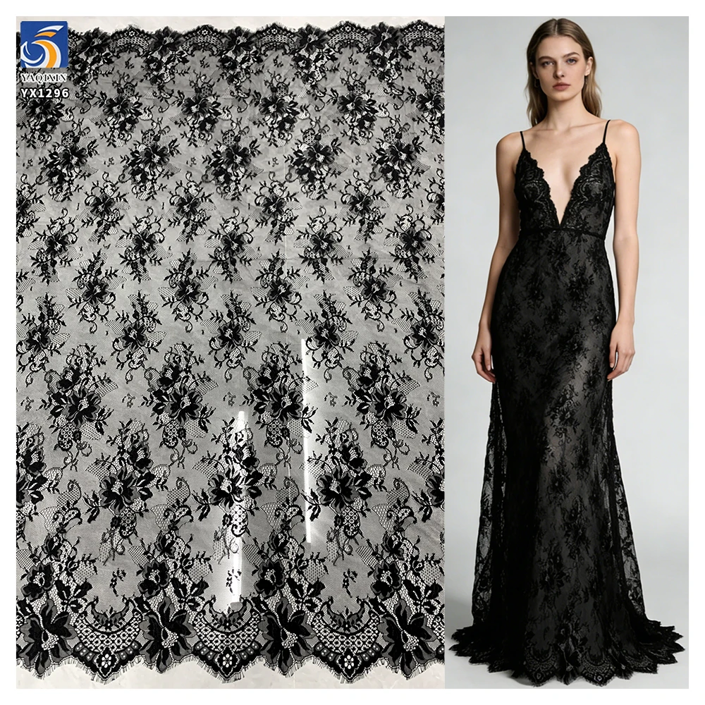 YX1296 Supplier China Embroidery Lingerie French Lace Fabric for 1 Piece Eyelash Clothing Textiles Lace Fabric Fashionable