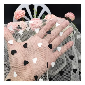 KT005 Black and White Two-Color Digital Printing Heart on 100%Polyester Tulle Mesh Net Fabric