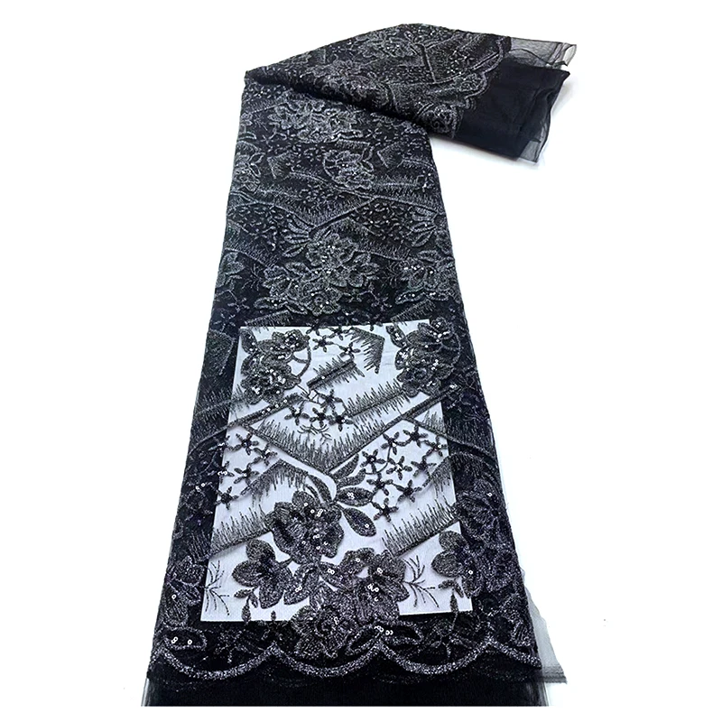 YX2101 Hot Sales Polyester Emerald Green Roses Flower Embroidery Net Lace Fabric with Sequin Wedding Dress - 图片 6
