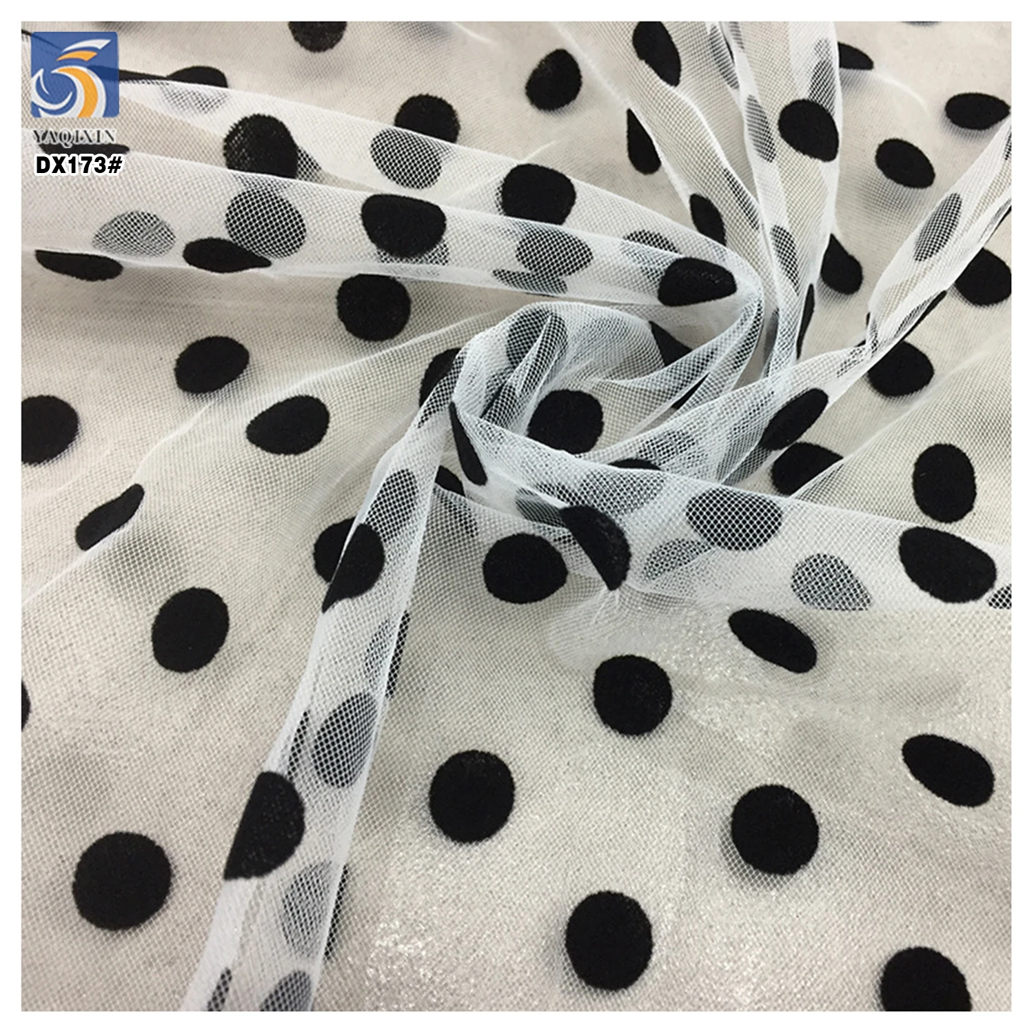 0.8CM/1.5CM Soft Polyester Tulle Black Swiss Polka Dot Flocking Mesh Tulle Fabric for Casual Dress - 图片 3