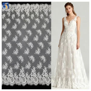 YX1200 Apricot/White English Embroidery White Wavy Lace Fabric Wedding Dress Girl Italy Eyelash Lace Fabric New 2026