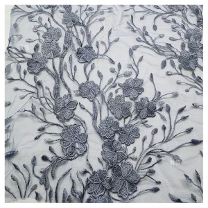 2025 Hot Sale Golden Supplier Tulle Embroidery Lace Fabric Floral Grey Bridal Mesh Embroidered Lace Fabric Latest Dress