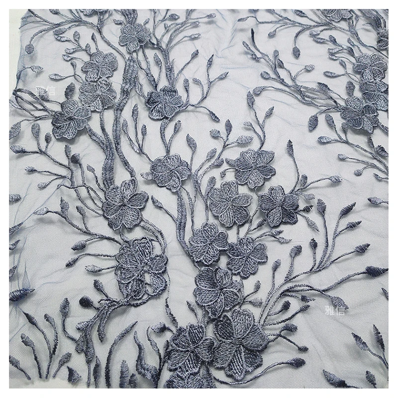 2025 Hot Sale Golden Supplier Tulle Embroidery Lace Fabric Floral Grey Bridal Mesh Embroidered Lace Fabric Latest Dress