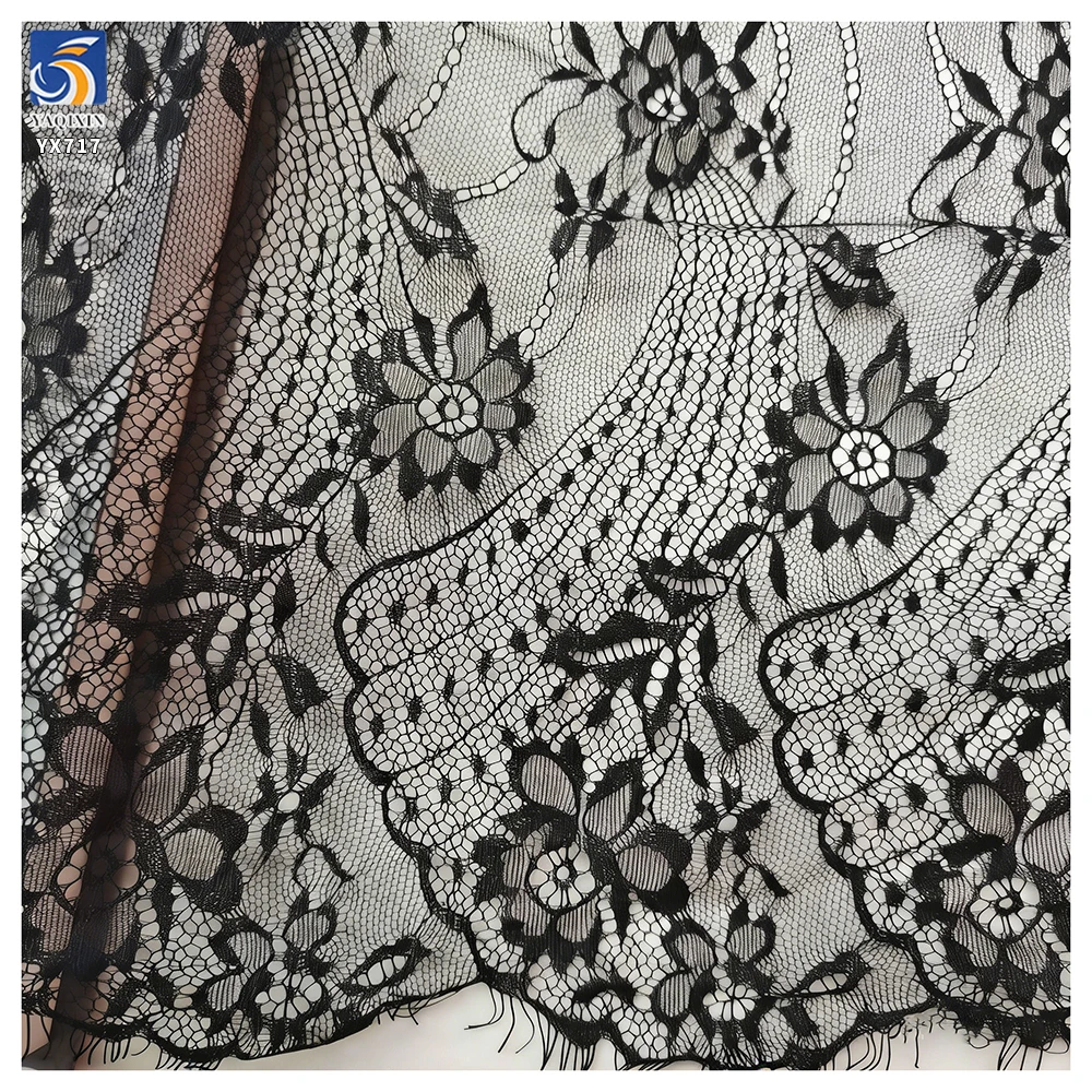 YX717 Cheap High Quality 150CM*300CM White 100% Polyester Eyelash Lace Fabric for Underwear Tablecloth Home Textile - 图片 2