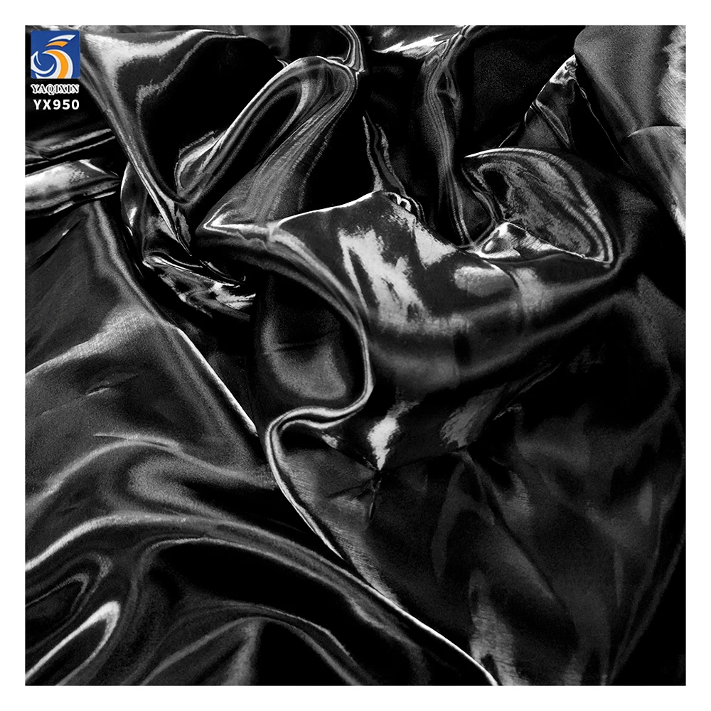YX581-3 Black Premium Flowing Metallic Sheen Wedding Dress Organza - Silk Liquid Fabric for Bridal Accessories & Designer DIY - 图片 4