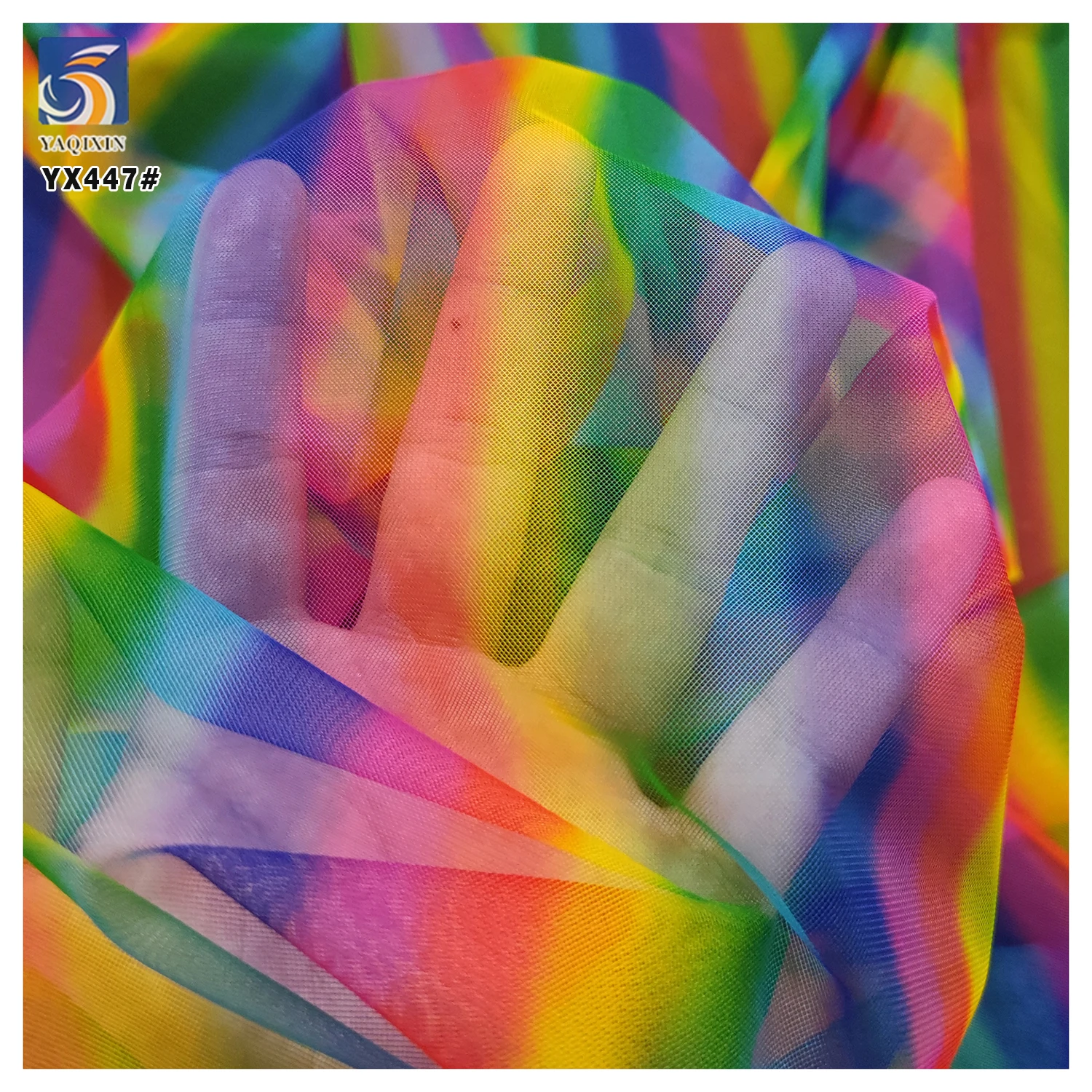 YX447 New Trends Digital Printing Mesh Rainbow Tulle Fabric Polyester 45A Soft Tulle for Pet Clothes and Headwear - 图片 5