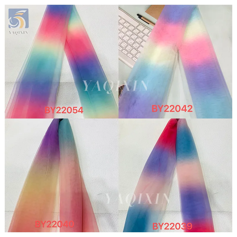 YX2533 Zhongda Market Custom Printed Rainbow Tulle Fabric Per Yards Gradient Polyester Nylon Mesh Rainbow Fabric Christmas - 图片 6