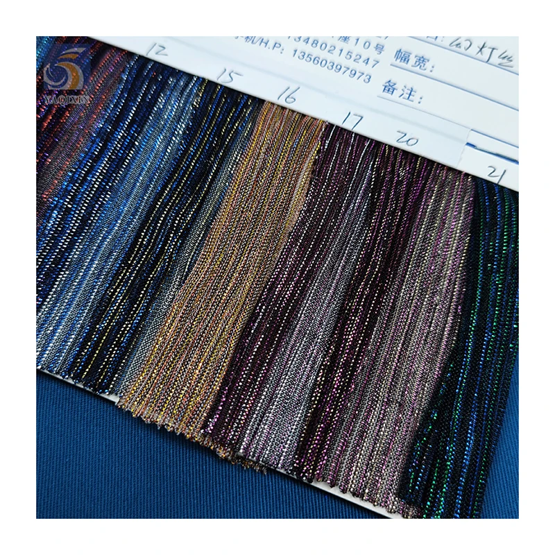 New Fashion Dance Dress Crepe Fabric 100%Polyester Knitted Strip Pleats Shiny Stretch Lurex Mesh Fabric - 图片 5