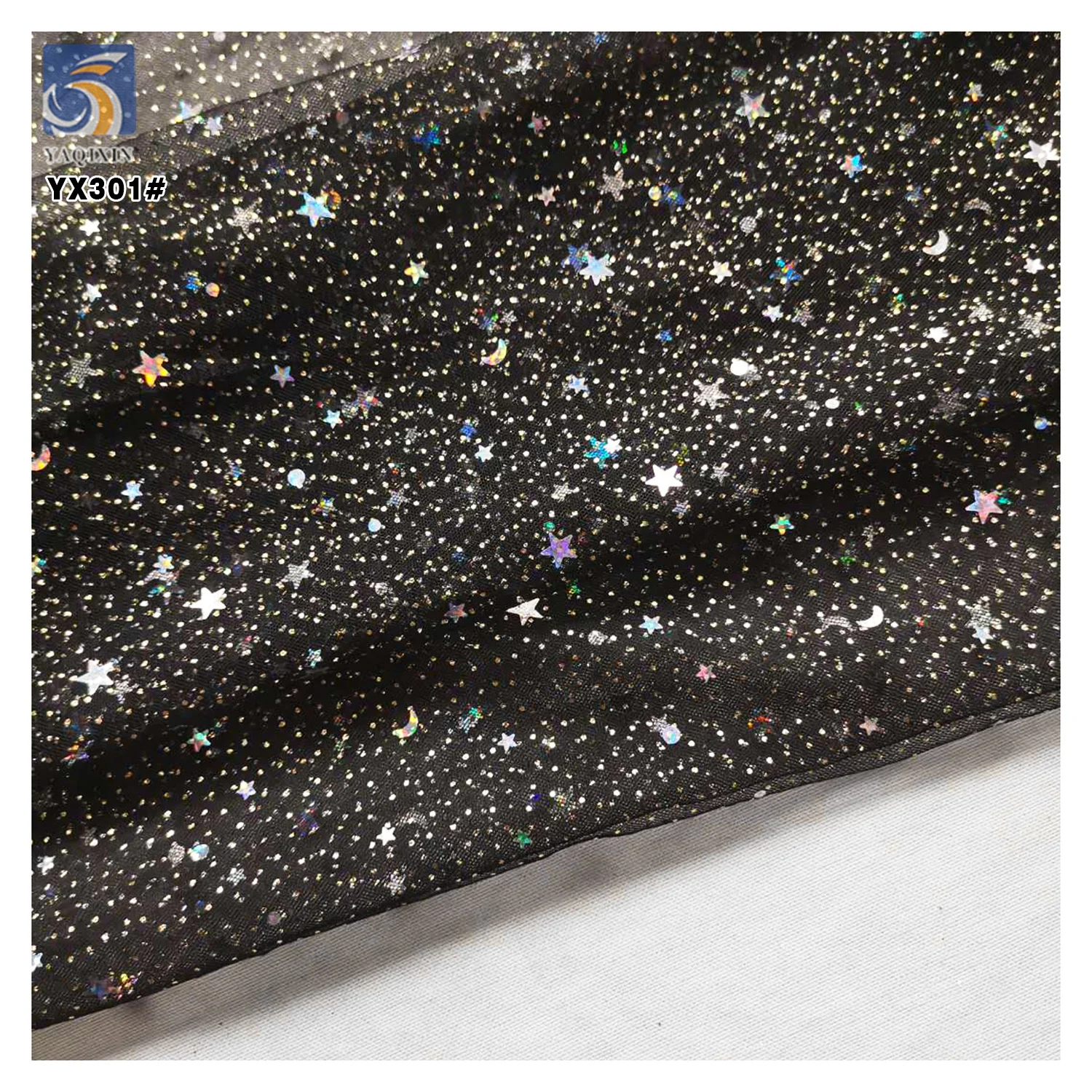 YX301 New Arrivals Star Sequins Embroidery Soft Tulle Moon Star Sequined Mesh Tulle Fabric Skirt Women's Clothing Fabric - 图片 4