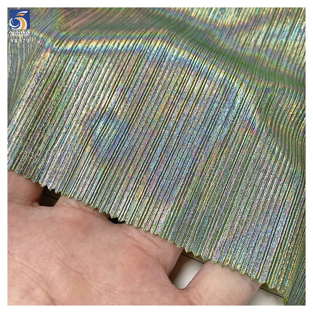 YX979 200gsm New Material Design Holographic Film Knit Stretch Toothpick Stripe Fabric High Quality Laser Lurex Fabric - 图片 4